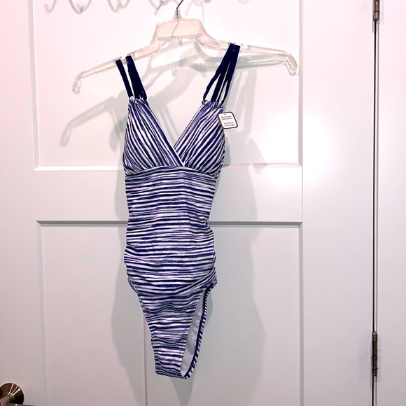 NWT Time & Tru Ocean Stripe One Piece Swimsuit - Picture 5 of 13